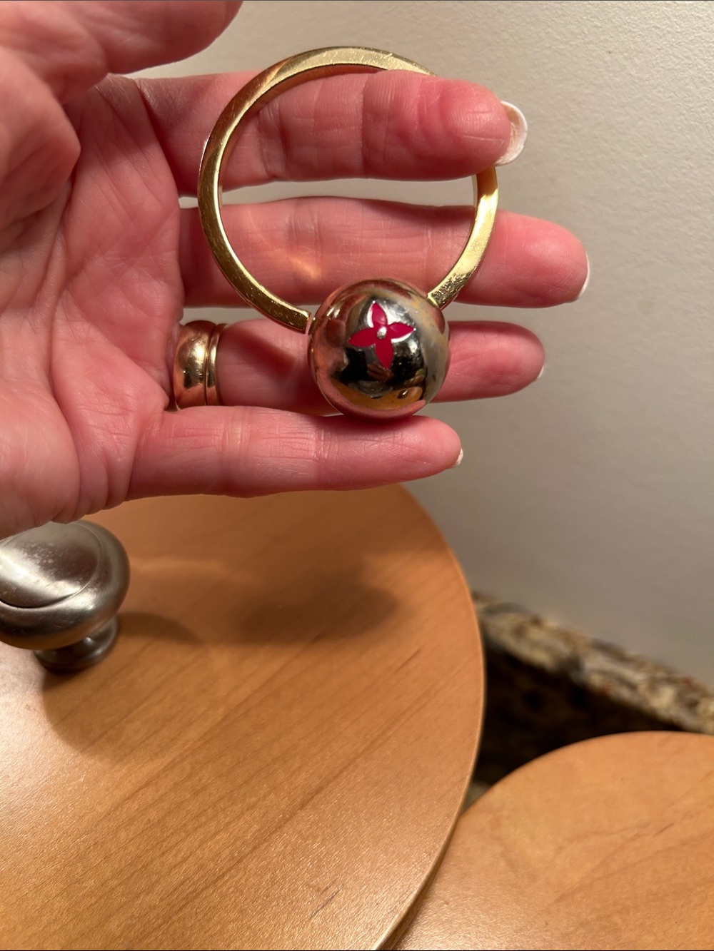 Louis Vuitton Gold and Red Monogram Keyring Charm